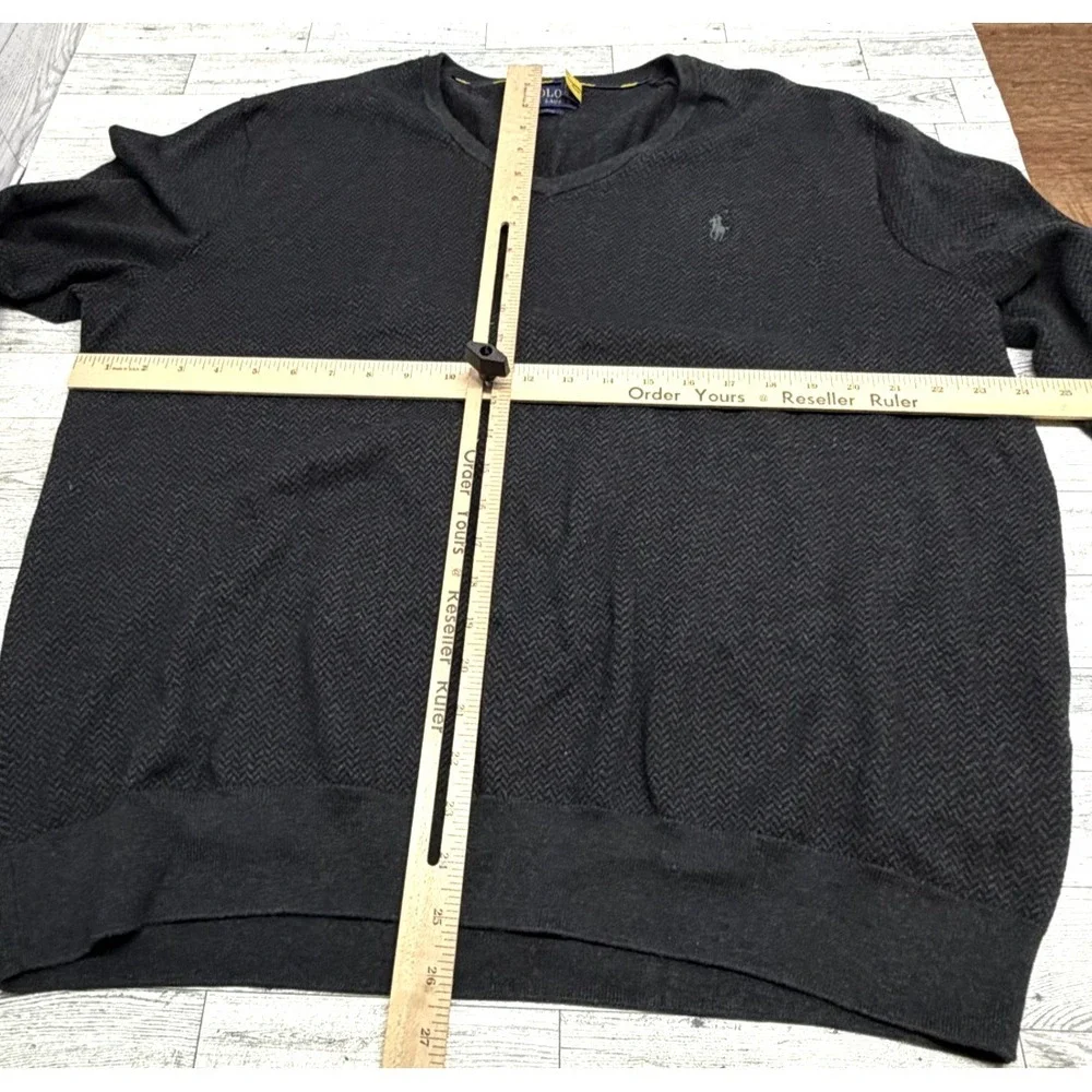 Polo Ralph Lauren V-Neck Herringbone Black Gray Sweater Pullover Size XL‎ XLARGE